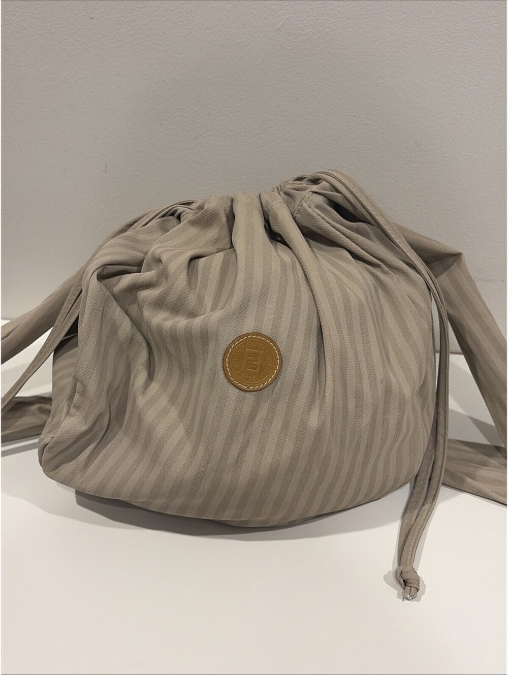 Fendi Vintage Striped Coated Fabric Shoulder Bag with Pouchette Authentic